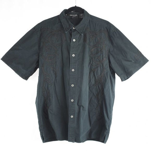 Harley Davidson Mens Short Sleeve Snap Up Dress Shirt L - Picture 1 of 11